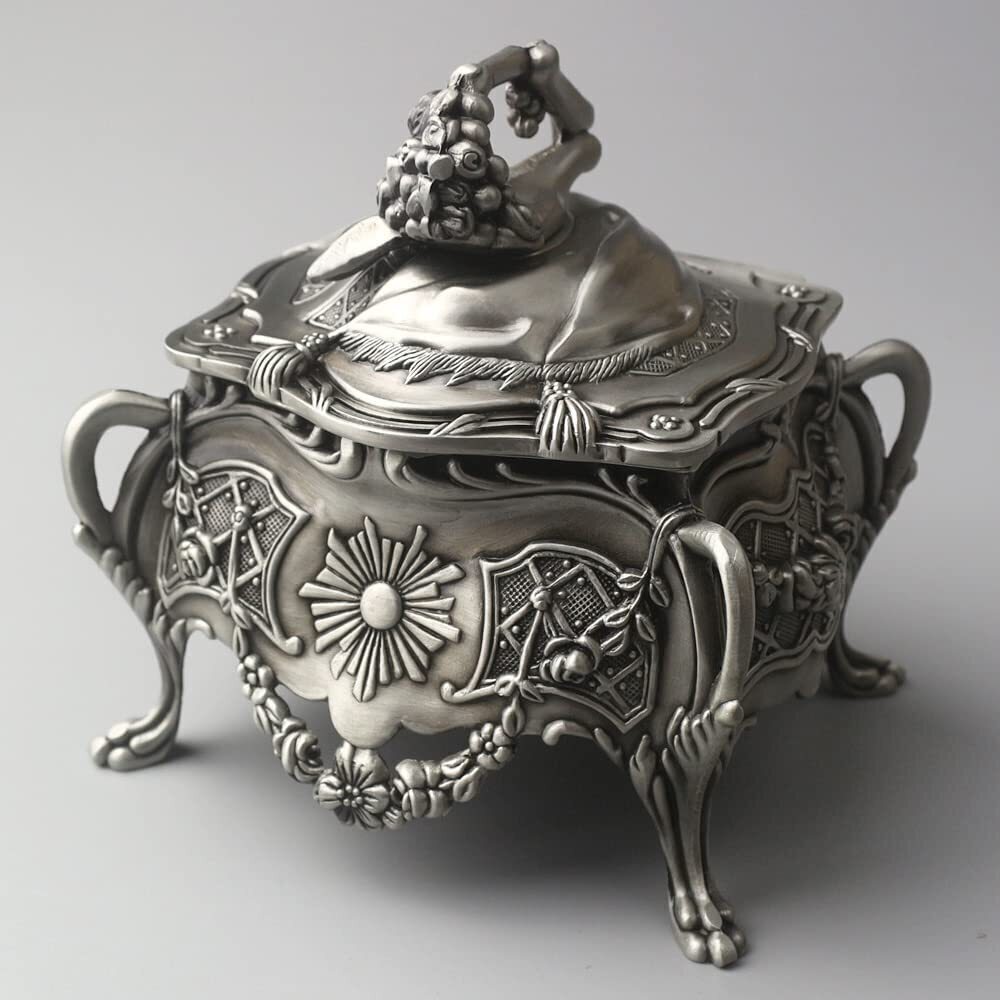 6283 Emboss Alloy Metal Music Box Wind Up Antique Jewelry Musical Boxes